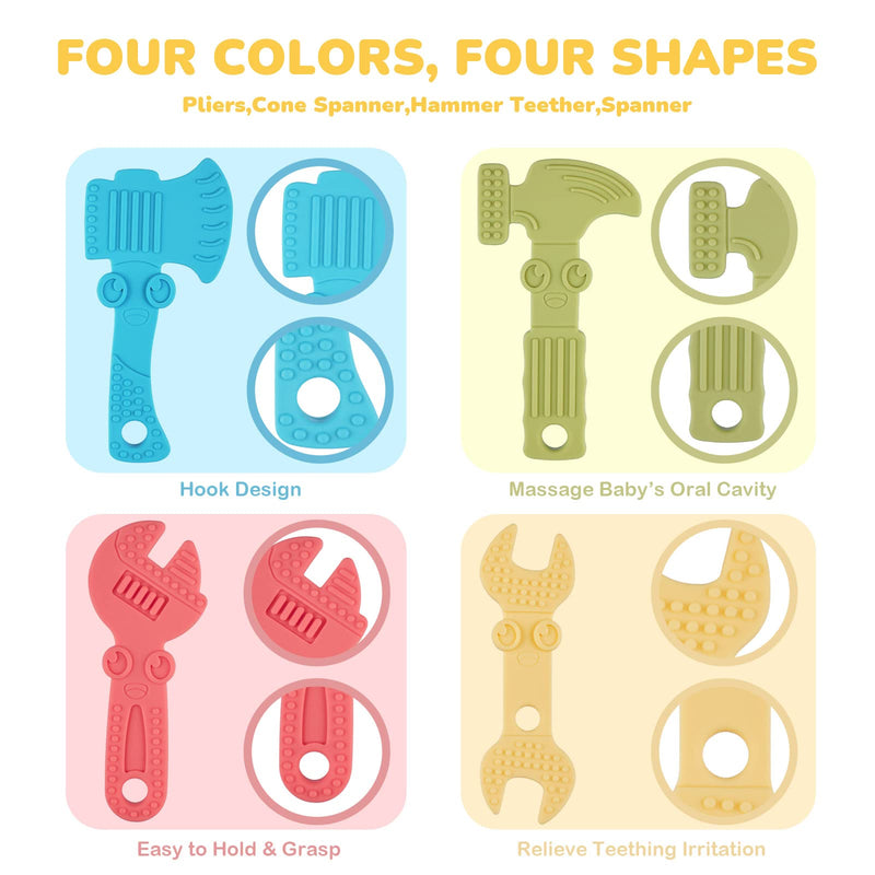 [Australia] - TYRY.HU Baby Teething Toys for Babies 0-6 Months 6-12 Months, BPA Free Silicone Baby Molar Teether Chew Toys, Hammer Wrench Spanner Pliers for Boys Girls, Soft-Textured, Easy to Hold & Clean, 4 Packs Set A 