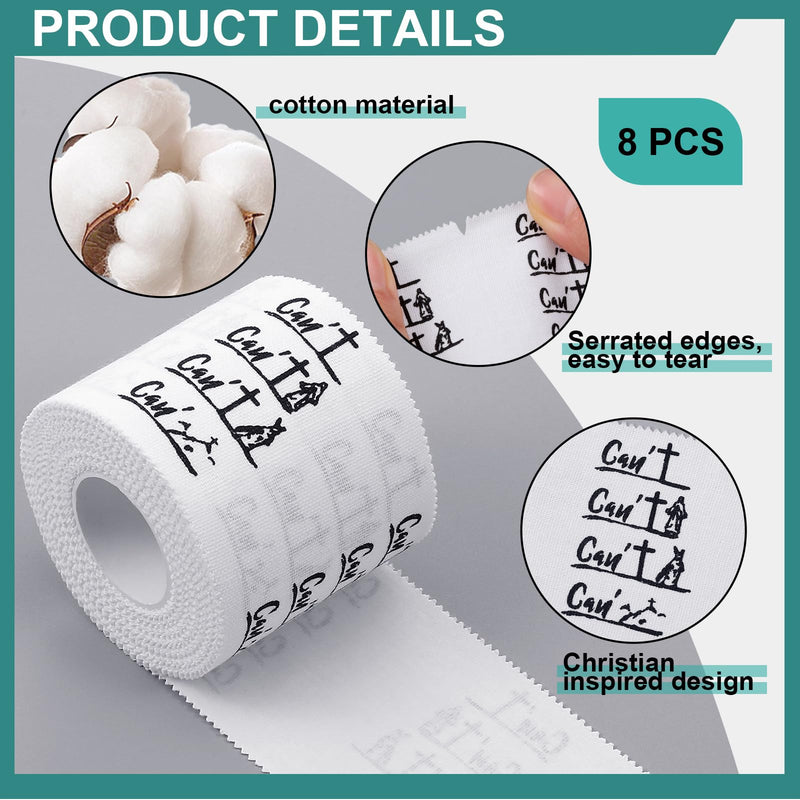 [Australia] - 8 Roll Christian Athletic Tape 2in x 23ft Cotton Zinc Oxide Religious Bible Verse Cross Tape Jesus Soccer Wrist Wrap Christmas Christian Gift Sport Baseball Football Boxing Wrap, White 