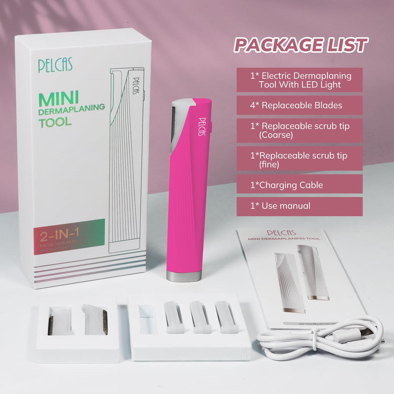 [Australia] - PELCAS Electric Dermaplaning Tool Kit with LED Light, Mini Face Dermaplaning Razor with 6 Replace Blades, Painless 3 Speeds Facial Peach Fuzz, Exfoliation & Hair Removal System for Women BV18-712 