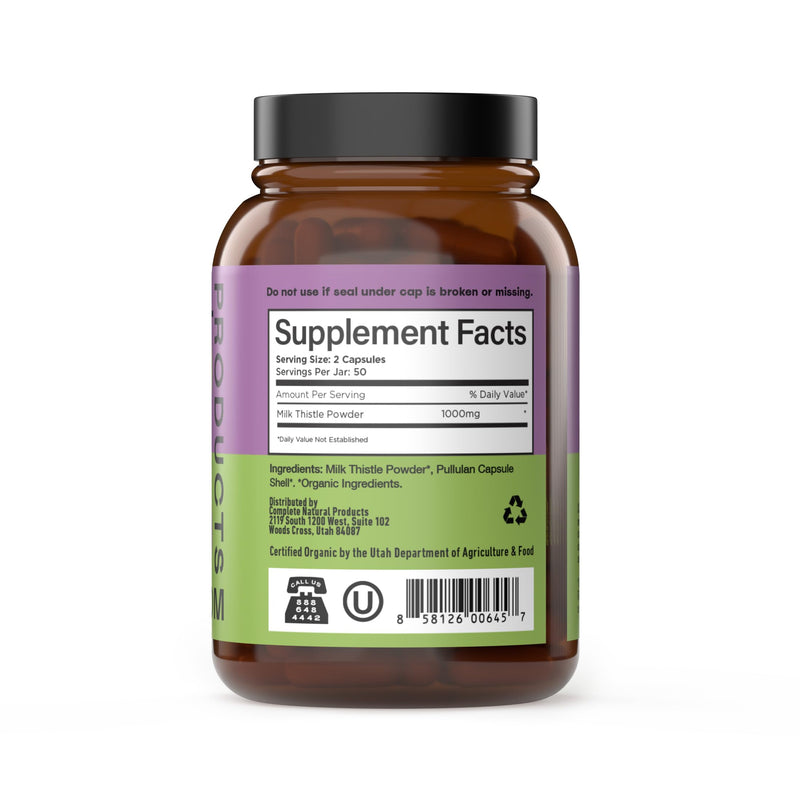 [Australia] - Complete Natural Products Pure Organic Milk Thistle Capsules - 500 mg Silymarin Powder 100 Pills 100 Count (Pack of 1) 