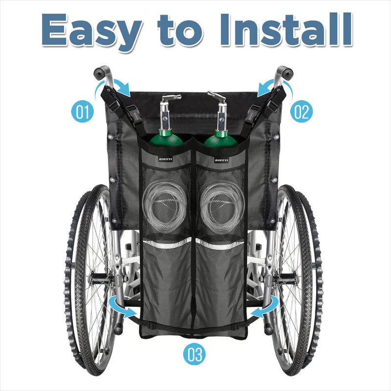 [Australia] - Dual Oxygen Tank Holder for Wheelchiars, Oxygen Cylinder Bag with Adjustable Zippers and Mesh Storage Pockets Fits Most Oxygen cylinders, Gray Gray- Dual 