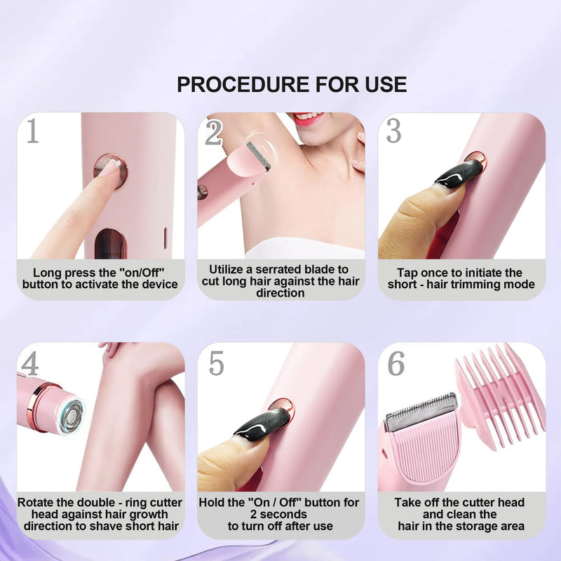 2025 Upgraded Bikini Trimmer for Women & 2 in 1 Dermave Bikini Shaver with LCD Display, Dual Head Cordless Electric Shaver, IPX7 Waterproof Wet/Dry Body Hair Trimmer for Face Body Intimate Areas,Pink