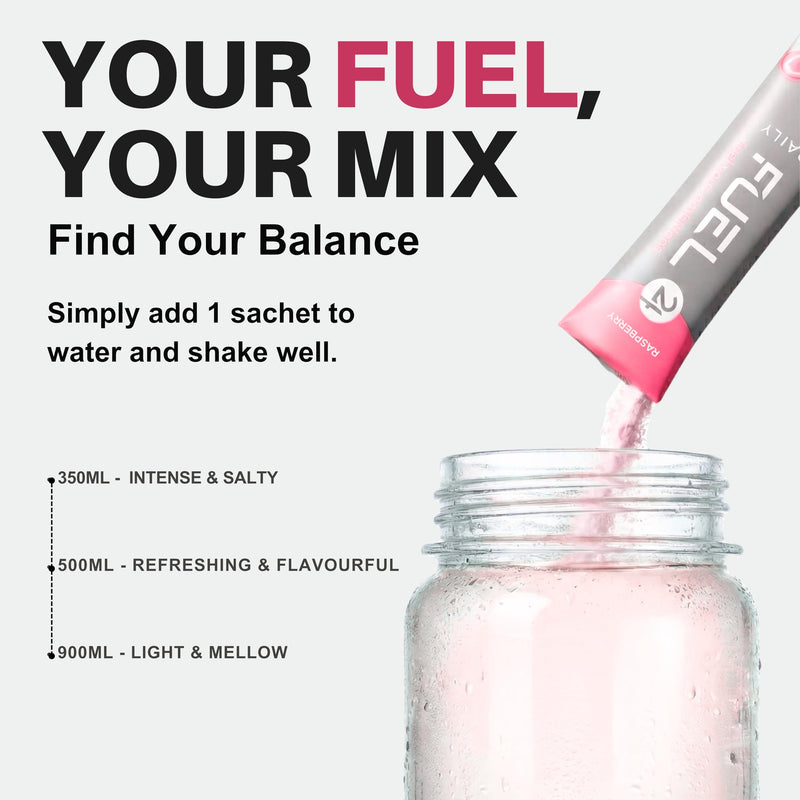 Fuel24 Electrolytes - Daily Hydration Sachets, Zero Sugar, Electrolyte Powder (10 or 30 Pack) Essential Minerals - Sodium, Magnesium, Potassium, Vitamin C B12 & L Glutamine (30 Pack, Raspberry)