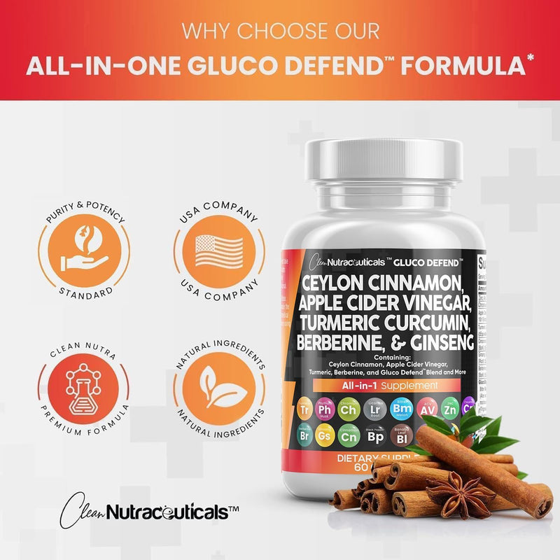 [Australia] - Clean Nutraceuticals Ceylon Cinnamon 3000mg Turmeric 3000mg Apple Cider Vinegar 3000mg Ginseng 2000mg Berberine 1200mg Plus Bitter Melon Gymnema Milk Thistle Fenugreek 