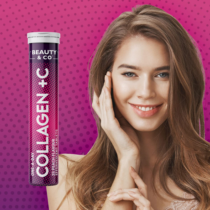 Collagen Effervescent - Marine Collagen & Vitamin C Supplement - 500mg Per Tablet (4 Tubes) Beauty & Co 20 count (Pack of 4)