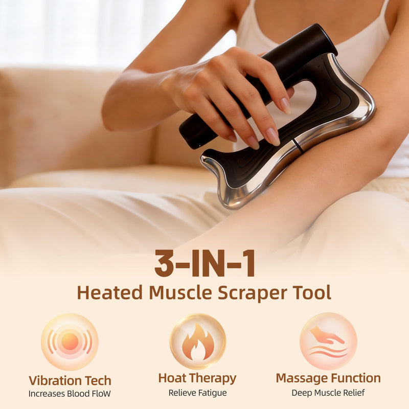 OTBK Heated Muscle Scraper Tool, 3-in-1 Electric Fascia Massager | Massage, Gua Sha board, fascia release tools, deep tissue release, lymphatic drainage, body contouring, portable