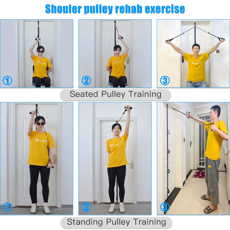 [Australia] - Shoulder Rehab Pulley System with Foam Handles│Arm Pulley with Muti-Anchor Door Strap for Physical Therapy Exercises │Latex Resistance Bands for Assisting Rotator Cuff, AC Joint, Shoulder Pain 