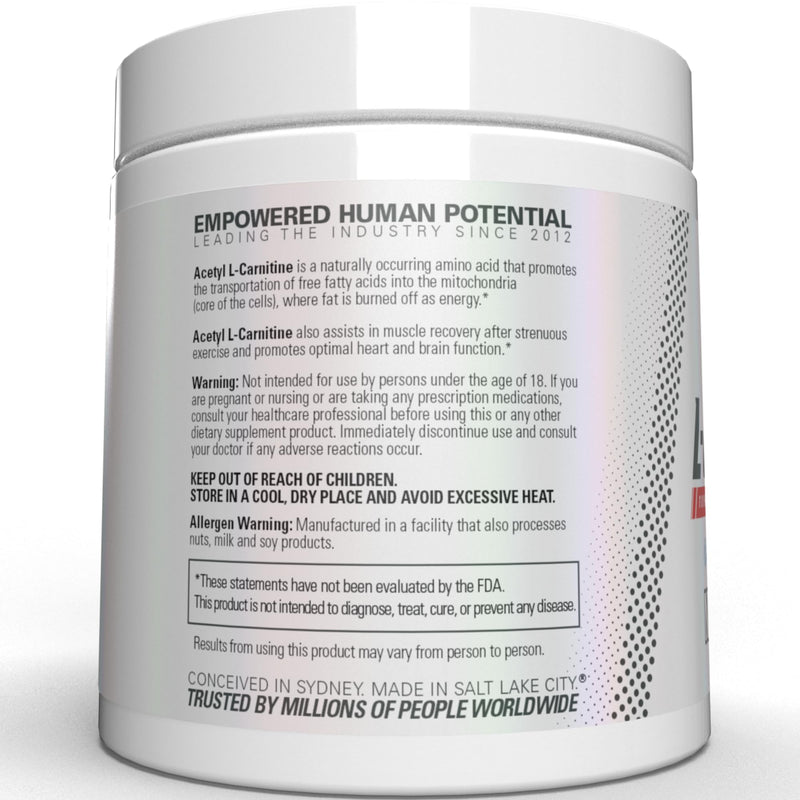 [Australia] - EHP Labs Acetyl L Carnitine Powder - Supports Natural Energy Production, Assists in Healthy Brain Function, Supports Heart Health, Vegan, Gluten Free, Non GMO - 100 Servings 