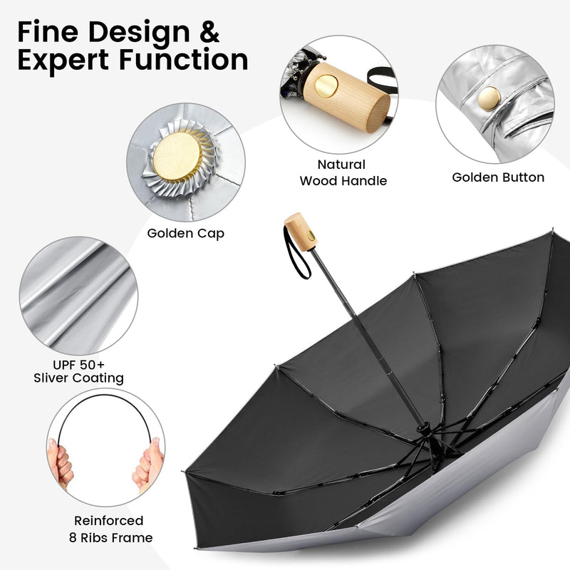 G4Free UPF 50+ UV Protection Travel Umbrella Auto Open Close Windproof Sun Blocking Umbrella 46 Inch+42 Inch
