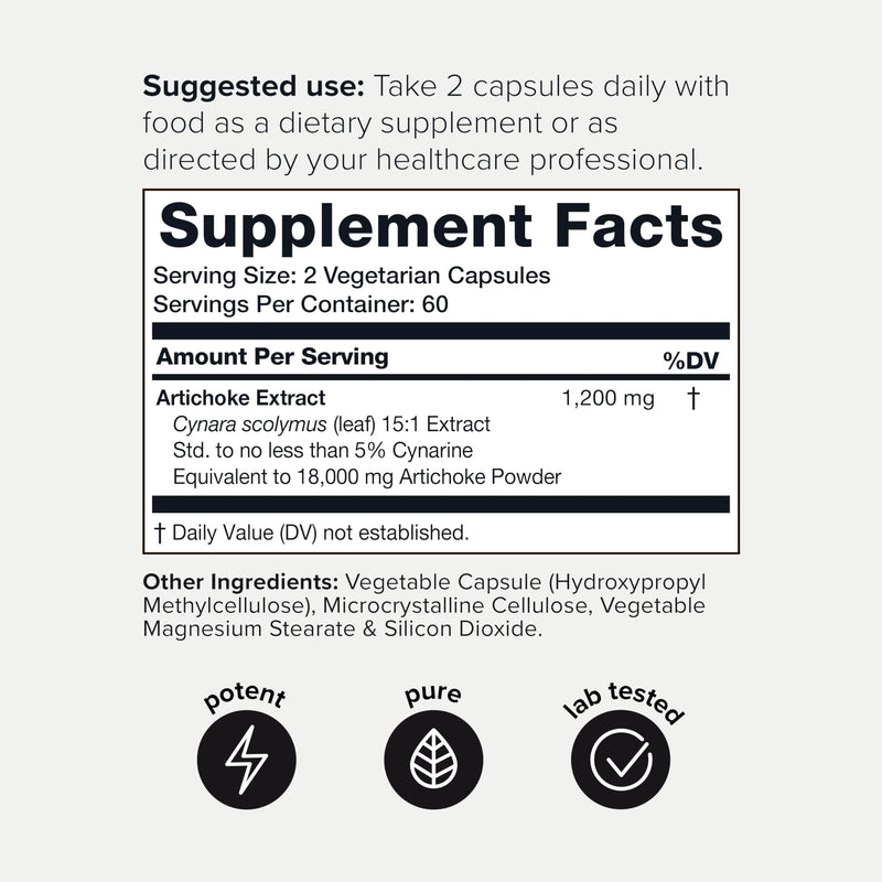[Australia] - 18,000mg 15x Concentrated Artichoke Extract - 5% Cynarin, 60mg - Ultra High Strength Artichoke Extract Capsules - Third Party Lab Tested and Rich in Bioactive Constituents - 120 Vegetarian Capsules 120 Count (Pack of 1) 