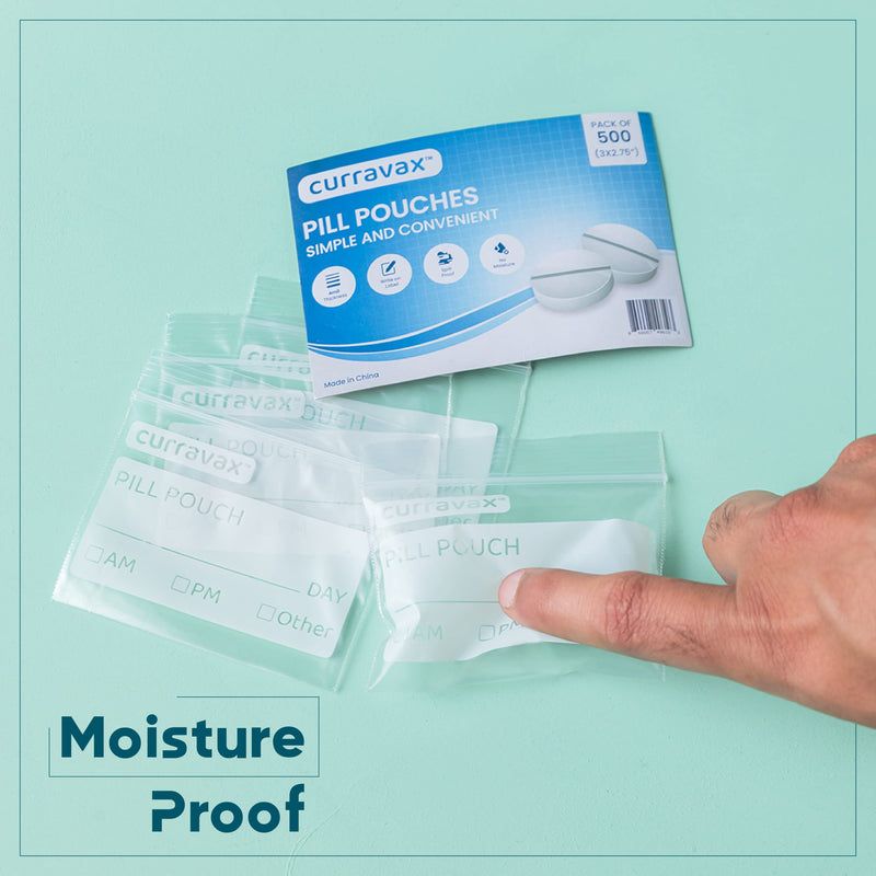 [Australia] - Pill Bags Pack of 500 - BPA Free 3 x 2.75 inch Pill Pouch - Reusable Pill Pouches for Medicine with Write on Label –Clear Ziplock Pill Baggies for Travel Medicine Organizer 