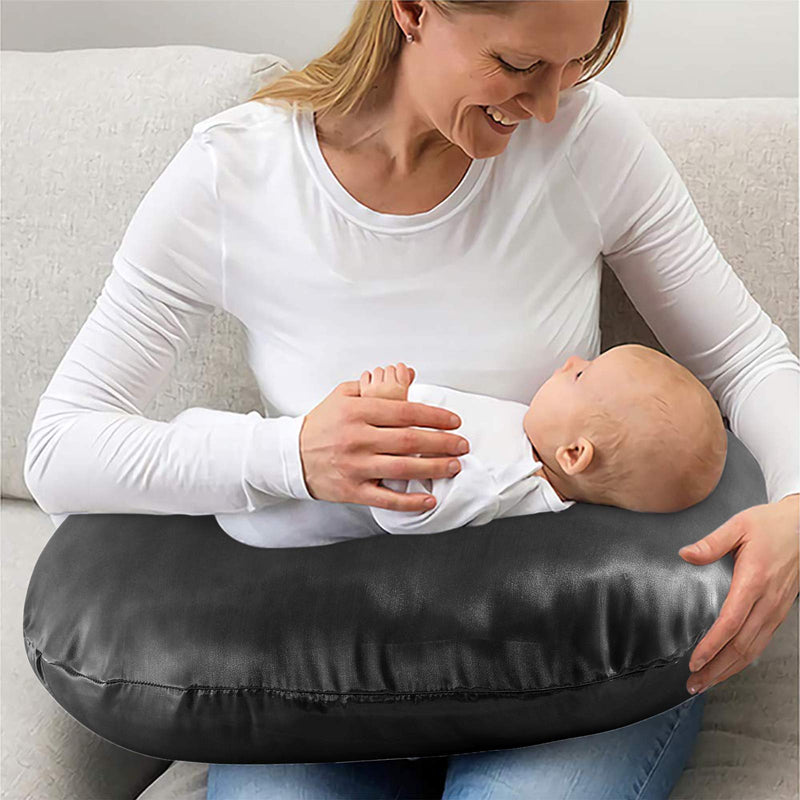 [Australia] - Pro Goleem Satin Nursing Pillow Cover Silk Feeling Soft Feeding Pillow Slipcover for Breastfeeding Moms Fits Standard Infant Nursing Pillow or Positioner Black 