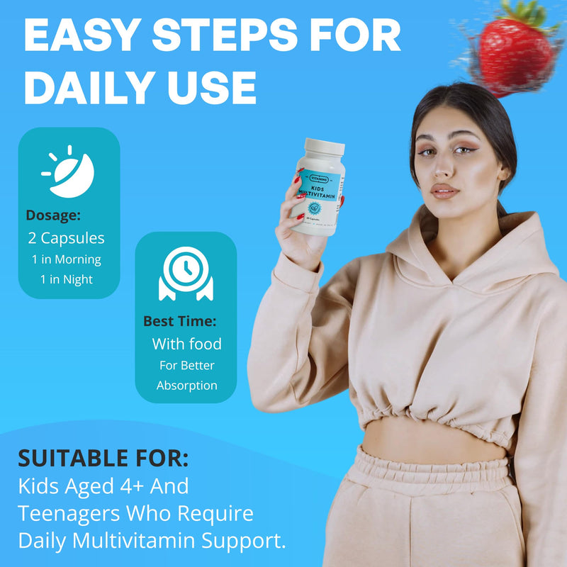 Kids Multivitamin Capsules for Children 4–11 Vitamins for Kids with 13 Essential Nutrients Sugar Free Children’s Vitamins for Immune, Bone & Overall Health