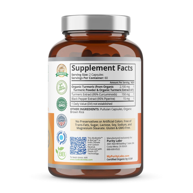 [Australia] - Organic Turmeric Curcumin with Black Pepper Bioperine 2,250 MG/Serving, 95% curcuminoids - Antioxidant Joint Supplement, Muscle & Brain Support - Turmeric Supplement, Non-GMO, Vegetarian, 120 Capsules 1 