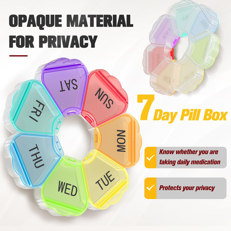 Enlarged Weekly Pill Organizer 7 Day, Daily Pill Box with Never Faded Etched 3D Date Labels, Travel Pill Case with Large Compartment for Medication, Vitamin, Fish Oil, Supplements(Rainbow) Rainbow
