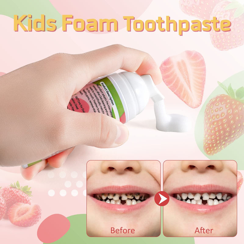Foam Toothpaste Kids, Toddler Toothpaste with Low Fluoride, Kids Toothpaste, Foam Toothpaste for Children Ages 3 Plus (2PCS, Strawberry) 4.22 Fl Oz (Pack of 1)