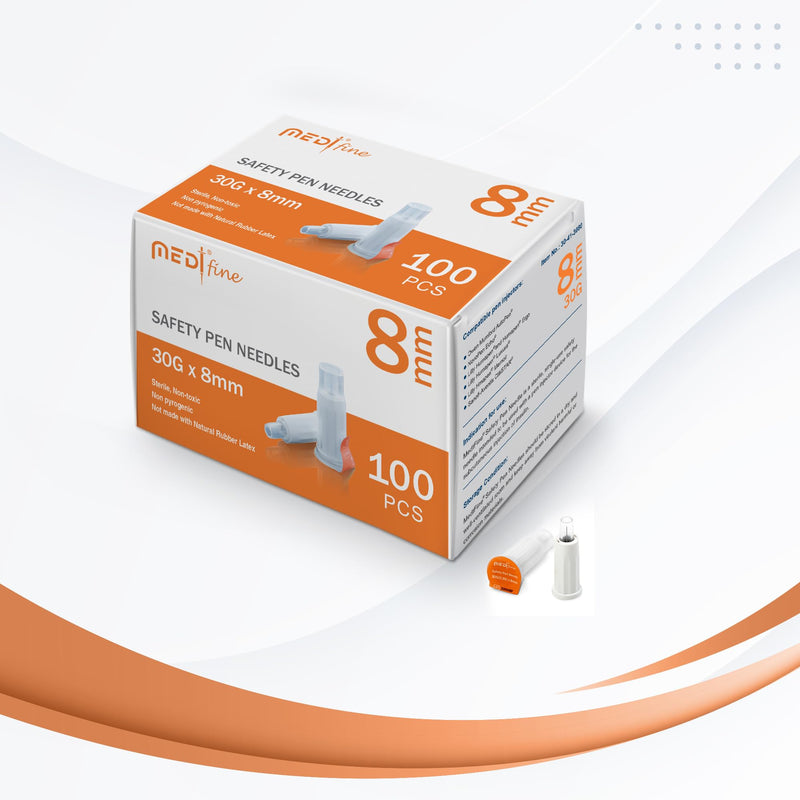 [Australia] - Fine Safety Pen Needles (30G 8mm) - Diabetic Needles for Insulin Injections, Ultra Fine Compatible with Most Diabetes Pens, Gamma Sterilized - 100 Ct, Pack of 1 Old Box - 100 Count (Pack of 1) Orange - 30 Gauge 8mm 