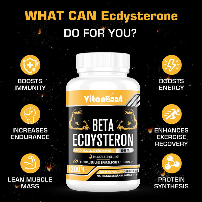 Beta Ecdysterone Supplement 1200mg | Increases Lean Muscle Mass, Exercise Performance, Strength and Protein Synthesis, 98% Maximum Purity Formulated for Enhanced Absorption (60 Count (Pack of 1)) 60 count (Pack of 1)