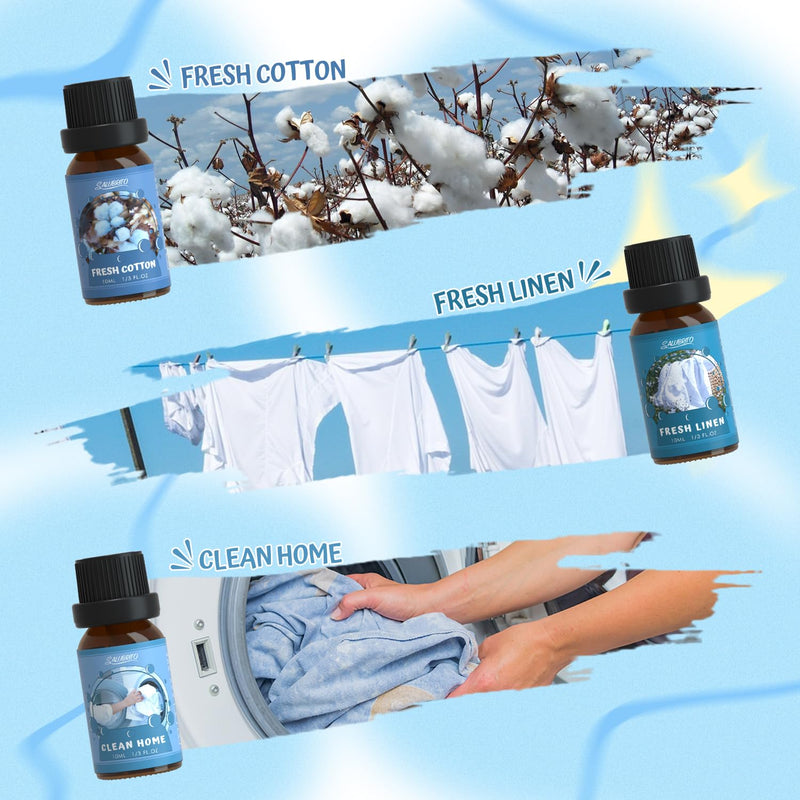 [Australia] - SALUBRITO Clean Fragrance Oils Set, Premium Essential Oils Set for Diffuser, Candle, Soap Making, Fresh Cotton, Clean Home, Fresh Linen, Soft Powder, Blossom Soap, Mint, Strong Scented Oils 