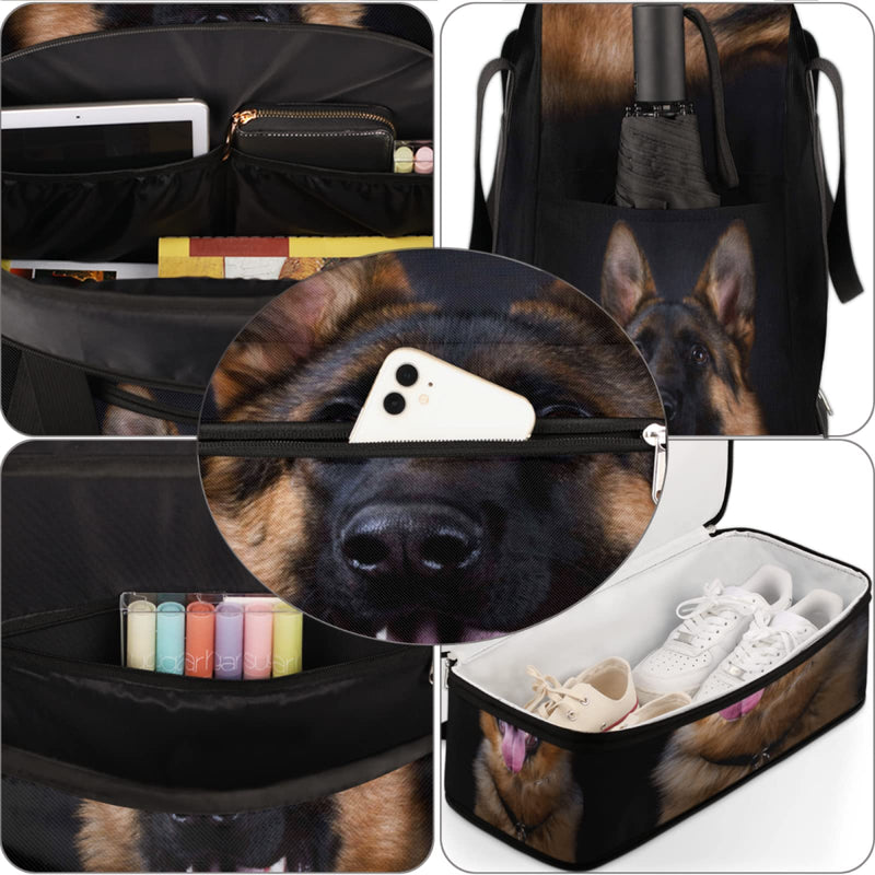 Dog German Shepherd Foldable Travel Duffel Bag Tote, Dog Animal Pattern Lightweight Luggage Sports Gym Bag with Shoes Compartment Weekender Overnight Bag for Women & Men Color 2