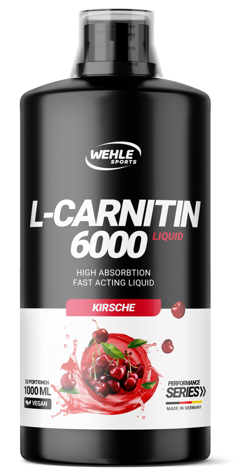 [Australia] - L-Carnitine 6000 Liquid (1000 ml) - Extra high dosage with 6000 mg of pure L-carnitine per daily portion - Amino workout drink - Delicious taste - Vegan - Wehle Sports (1000 ml, cherry) 1 l (pack of 1) 