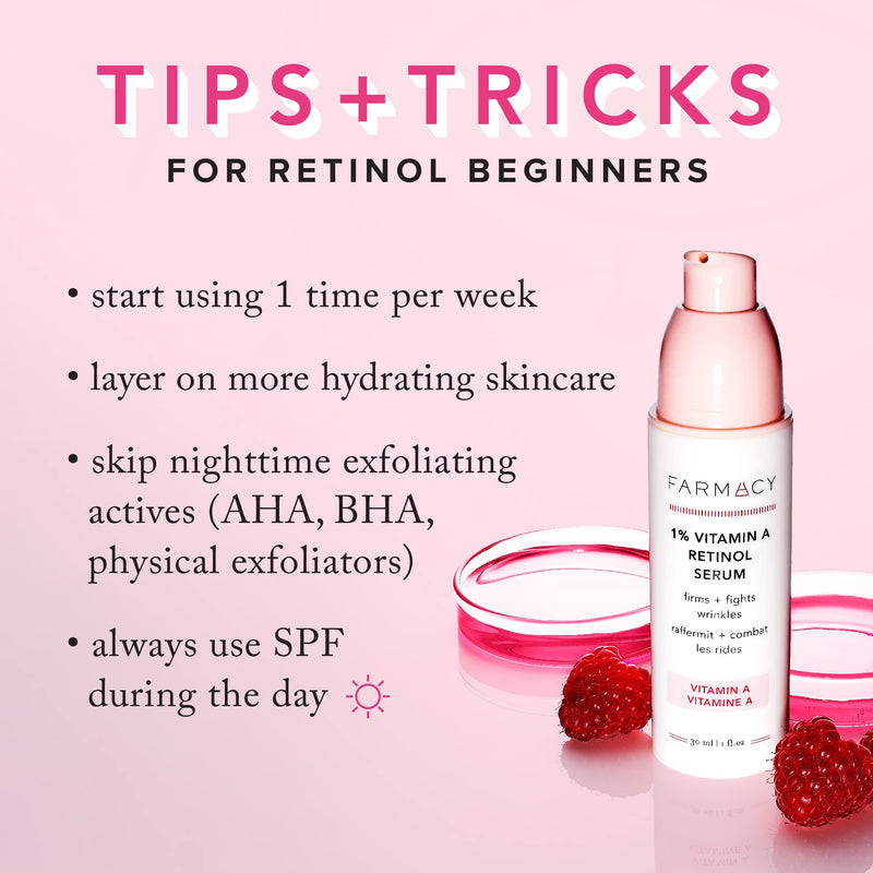Farmacy Retinol Serum for Face - 1% Vitamin A Anti Aging - Resurfacing Wrinkle Formulated with Encapsulated Retinol + Ceramide NP to Prevent Moisture Loss + Replenish Skin Barrier (30ml) 1 Fl Oz (Pack of 1)