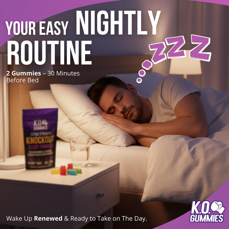 Sleep Gummies for Adults - Valerian Root 500mg, Ashwagandha, Lemon Balm & Chamomile - Natural Sleep aid - Vegan Friendly - 30 Day Supply