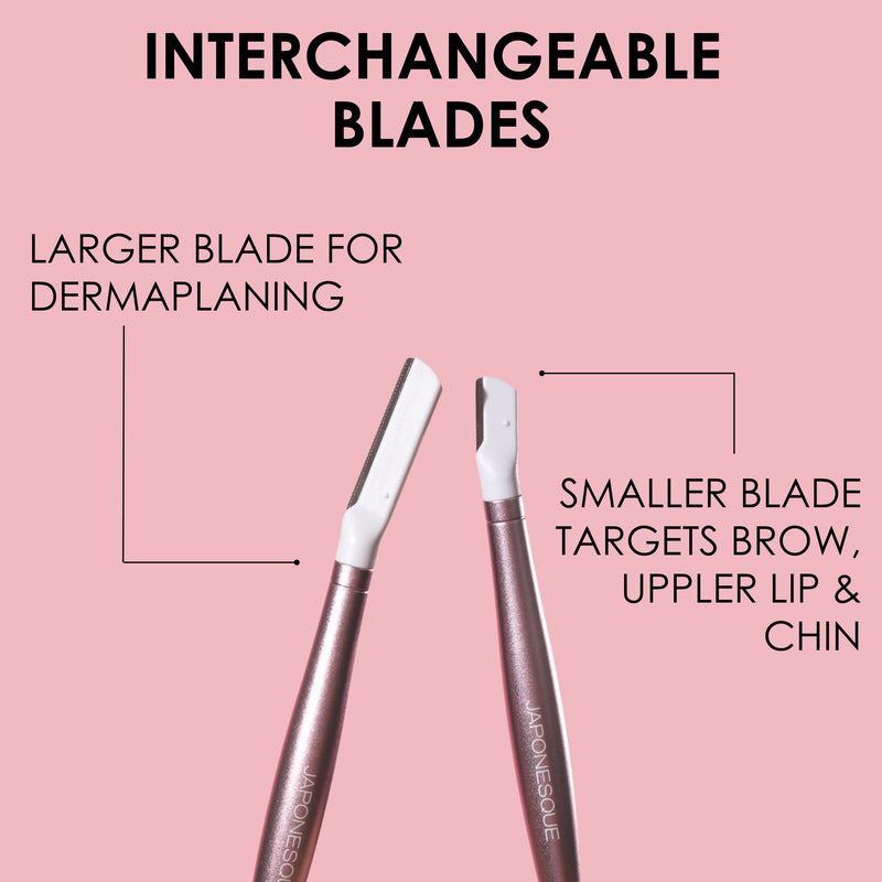 [Australia] - JAPONESQUE - SKINTherapy Dermaplaning Facial Razors - Two Blade Sizes with Interchangeable Handle, Eyebrow Razor, Ultra Sharp Japanese Blades, For Hair Removal, Multipurpose Exfoliating 