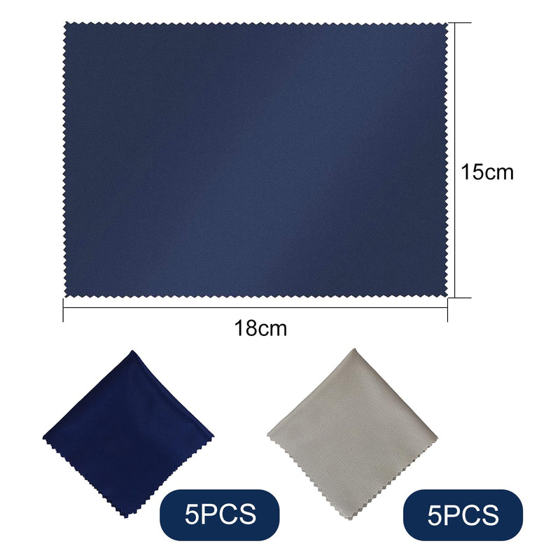 [Australia] - YPYMOD Pack of 10 glasses cleaning cloths, 15 x 18 cm, high-quality glasses cleaning cloth for cameras, lenses, glasses, screens, tablets (5 light gray + 5 dark blue) 