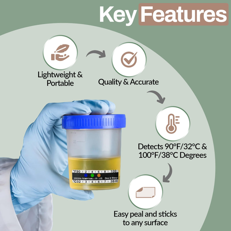 [Australia] - Urine Temperature Test Strips, 100 x Stick On Thermometer Strips for Urine Collection Bottles, Adhesive Temperature Strips, Visual Display Measurement Range of 32¬∞C-38¬∞ or 90¬∞F-100¬∞F 