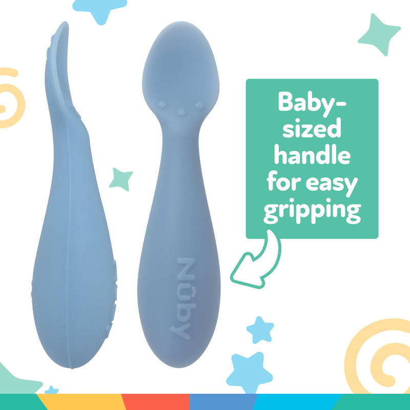 [Australia] - Nuby Silicone Mini Spoons - (2-Pack) Baby-Led Weaning Spoons for Babies - 4+ Months - Blue 