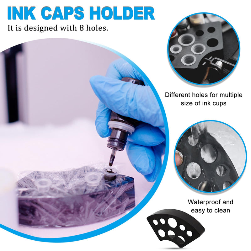 [Australia] - 303Pcs Tattoo Ink Caps Kit - Emalla 3Pcs Black Tattoo Ink Cups Holder with 300Pcs Tattoo Ink Caps 100 Small 100 Medium 100 Large Tattoo Ink Cups Tattoo Ink Container Tattoo Kit Tattoo Supplies 300pcs ink caps+3pcs holders 