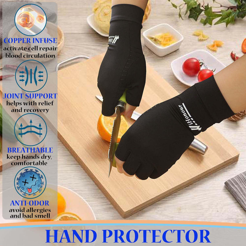 [Australia] - 2 Pairs Copper Arthritis Gloves - Compression Gloves for Arthritis Pain Relief Rheumatoid Osteoarthritis Carpal Tunnel, Fingerless Copper Gloves for Typing, Daily Work - for Women Men Black (Medium) Medium (2 Pair) 