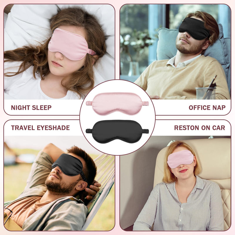[Australia] - Sleep Mask 2 Pack, Soft Blackout Eye Mask for Women Men, Eye Sleep Shade Cover for Back and Side Sleeper, Sleeping Mask Night Blindfold for Night Sleep, Travel, Nap (Pink, Black) 