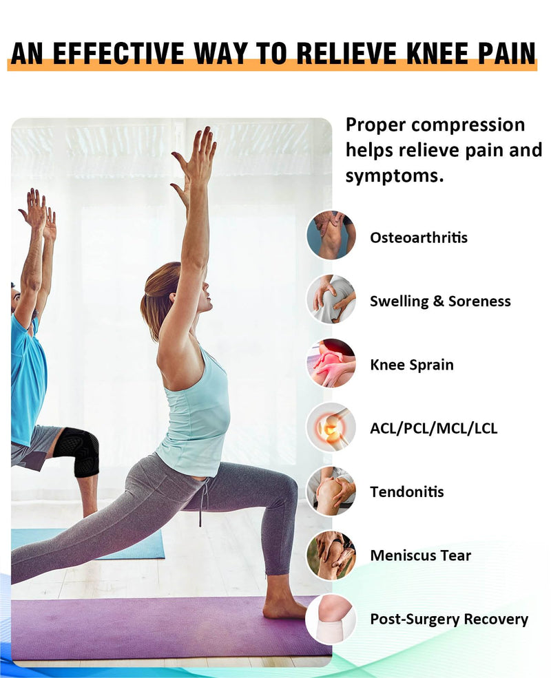 Compression Knee Brace for Men & Women – Knee Support Sleeve for Walking, Running, Sports, Meniscus Tear, ACL Injury, Arthritis Pain Relief 2 Pack Black XX-Large