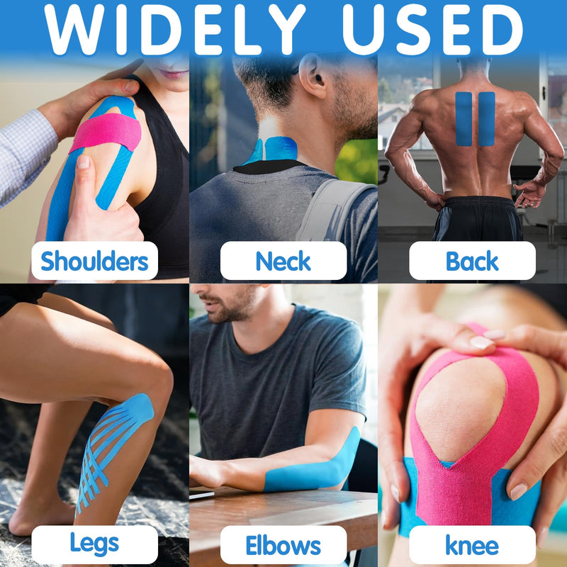 [Australia] - EUZLABBY 6 rolls of kinesiology tape, kinesiology tape rolls (5 m x 5 cm), with special scissors, elastic bandage, sports tape set, for shoulder and elbow, wrist, knee pain. (colorful) 