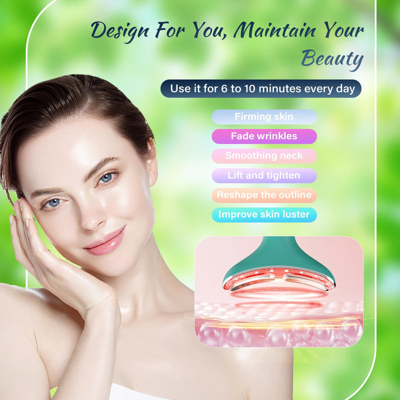 Face Massager Tool, Facial and Neck Massager Beauty 3-in-1 Triple Action Light, Thermal, and Vibration for Skin Care Face Sculpting Tool (Green) Green