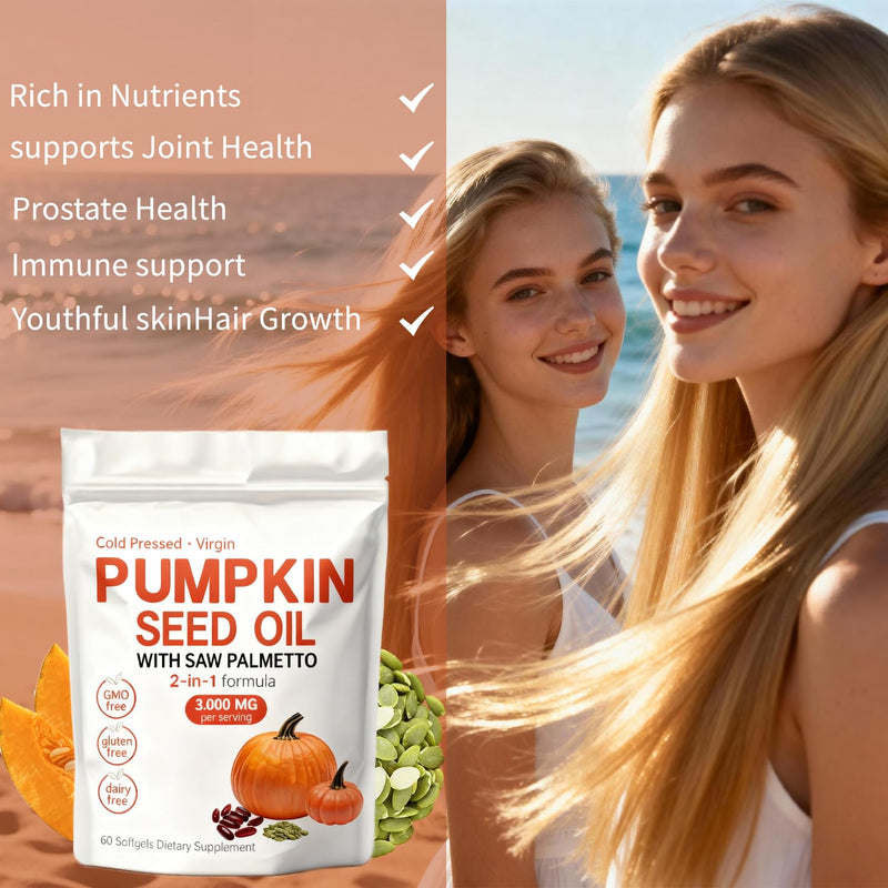 Pumpkin Seed Oil Softgels - Pumpkin Seed Oil Capsules | Portable | Cold Pressed | Gluten Free | Non-GMO - 60 pc / 1 Mini Bag