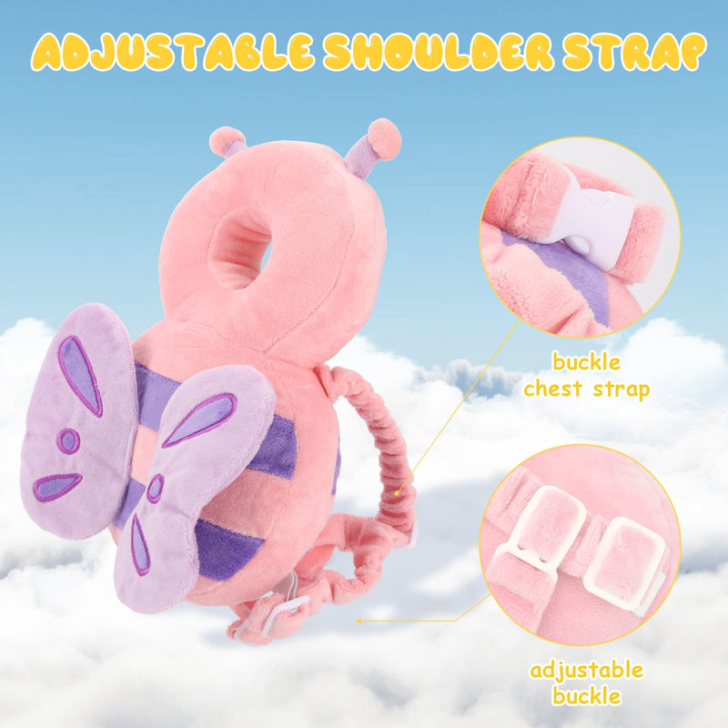 [Australia] - Baby Head Protection Backpack - Soft & Comfortable, Cute Cartoon Design, Ages 0-3, Pink Butterfly Q77-PinkButterfly 