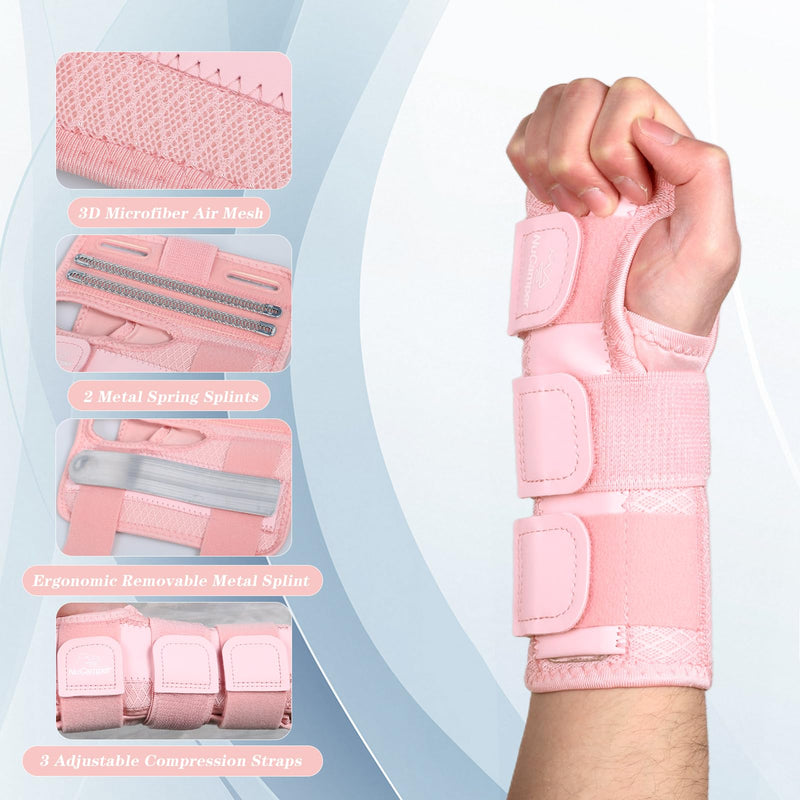 NuCamper Carpal Tunnel Wrist Brace Night Support for Men & Women, Adjustable Wrist Splint with 3 Straps and Metal Splint Stabilizer, Hand Brace for Pain Relief, Tendinitis - Right & Left Hands, S/M Pink-Right & Left