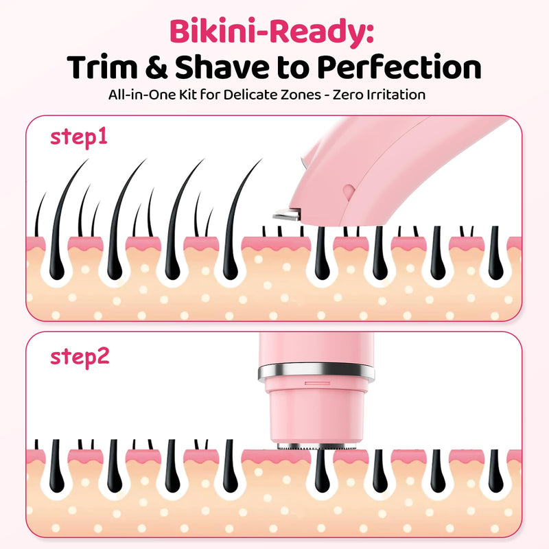 [Australia] - 4-in-1 Bikini Trimmer for Women - Painless Electric Razor for Silk Skin, Cordless Body Shaver 4 Heads, Lady Facial Razor Travel Kit, IPX7 Waterproof, USB-C Charge, Ideal for Teens Brides, Pink 