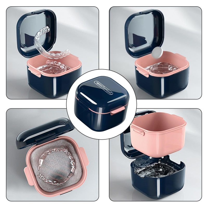 [Australia] - Fsahiuf Denture Box with Strainer, Denture Box Denture Box Retainer Container, Device Used as Storage and Washing for Portable Dentures, Dentures (Blue) Blue 