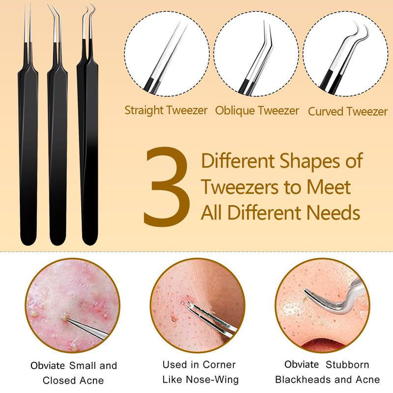 [Australia] - 40pcs Pimple Popper Tool Kit Stainless Steel Blackhead Remover Tool Comedones Extractor for Forehead Facial Nose Lightweight Acne Needle Tool with Metal Case for Travel Home Use Black 40pcs 