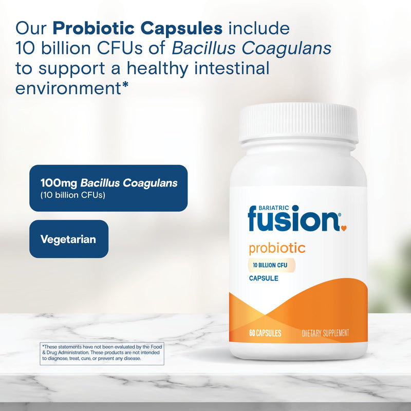 Bariatric Fusion Probiotic Capsule | Easy to Swallow Bariatric Vitamin | 10 Billion CFU | Bacillus Coagulans | Support Digestive & Immune Health | 60 Count