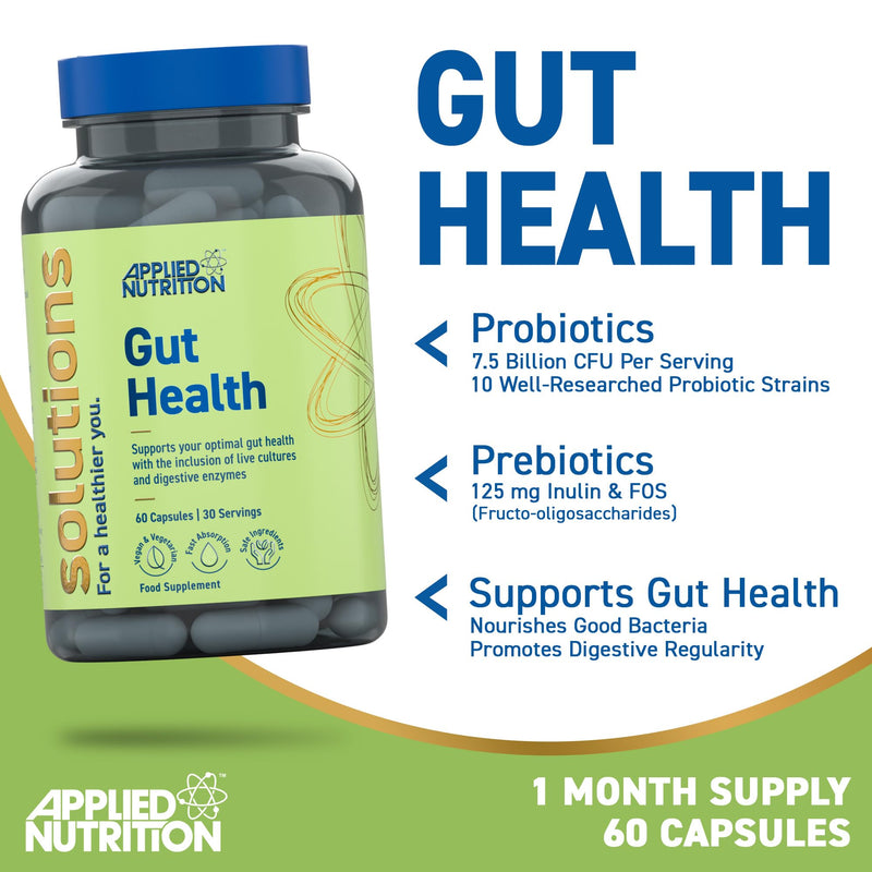 Applied Nutrition - Solutions - Gut Health - Advanced Digestive Support - Best Gut Repair - Best Immune Booster - Optimal Health Benefit - (60 Capsules – 30 Servings)