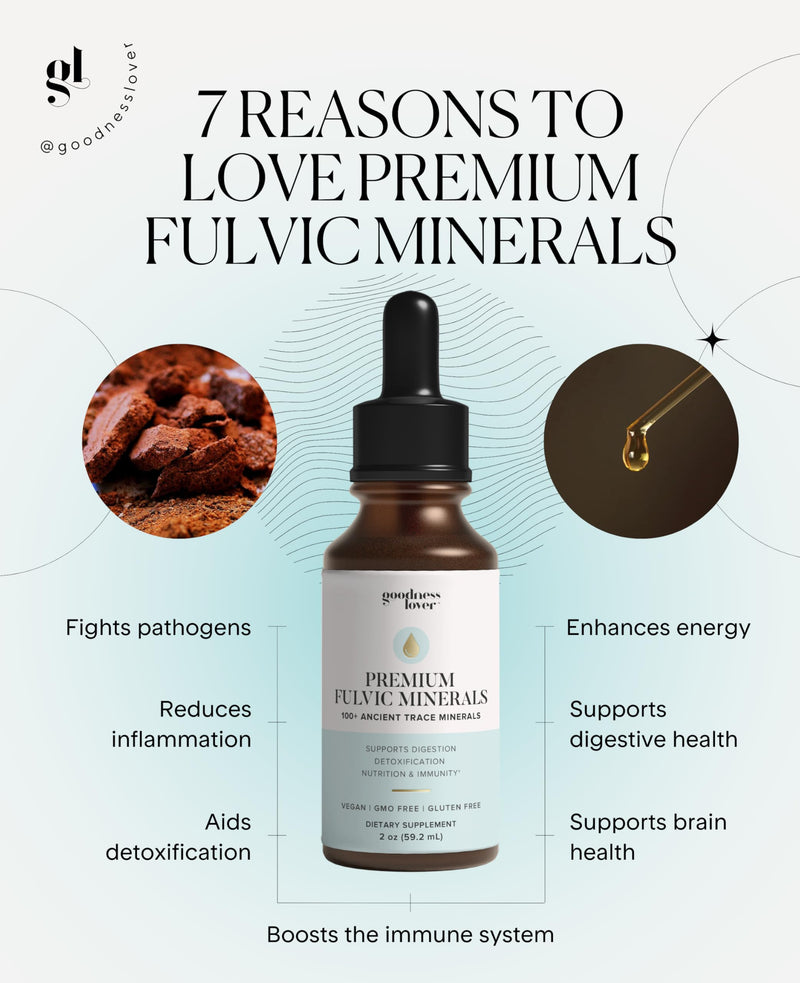 Goodness Lover Fulvic Mineral Drops, 100+ Trace Minerals, 120 Servings | Electrolytes | Polyphenols | Vitamins & Amino Acids | Unflavored | Vegan & Gluten-Free