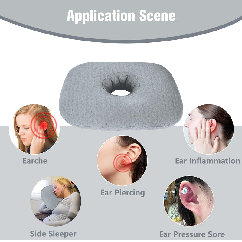 [Australia] - Ear Piercing Pillow for Side Sleepers, Ear Pillows with Holes for Pain, Earring Inflammation Pressure Sores, Cotton Earring Pillow for CNH Side Sleepers Light Gray 