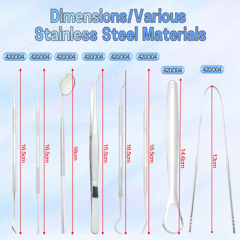 [Australia] - 8-piece teeth cleaning set made of stainless steel - dentist instruments - dentist mirror - tongue scraper - professional tooth cleaning set - suitable for oral hygiene - teeth cleaning and dental care 
