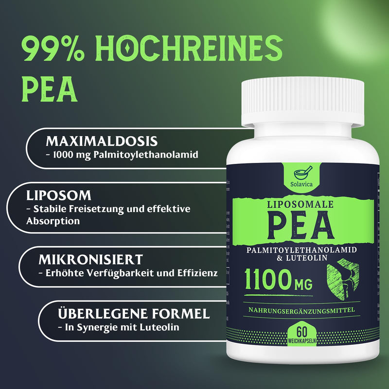 [Australia] - Liposomal Palmitoylethanolamide (PEA) 1100 mg with Luteolin, Micronized PEA - High Purity, Super Absorption, 60 Softgels (Pack of 1) 60 Pieces (Pack of 1) 
