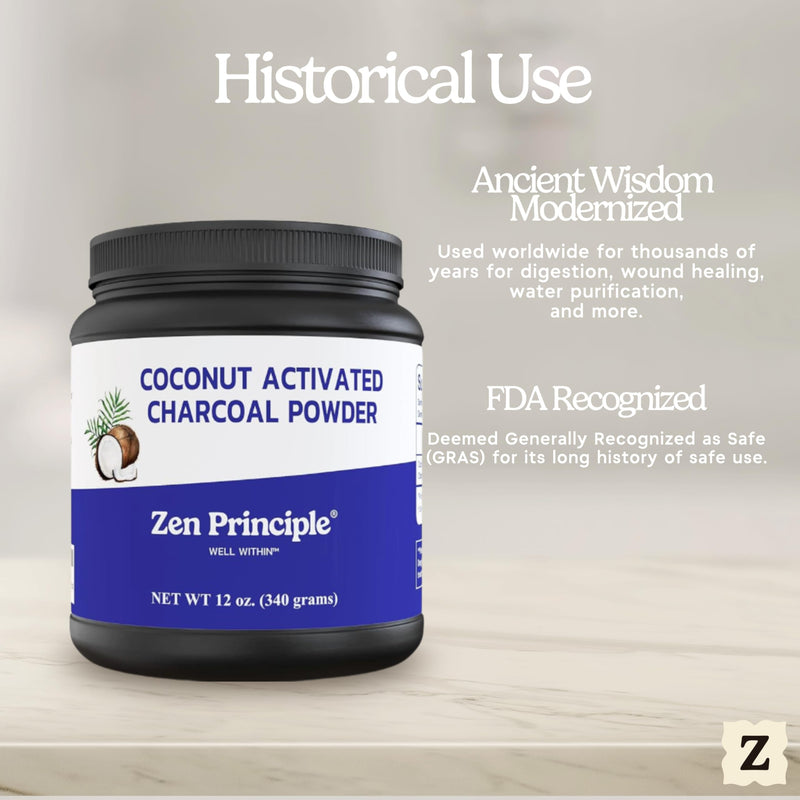 [Australia] - Zen Principle Coconut Activated Charcoal Powder. Whitens Teeth, Rejuvenates Skin and Hair, Supports Better Digestion. USA-Owned Producers, Free Scoop, 12 Oz 12 Ounce (Pack of 1) 